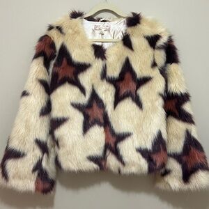 Band of Gypsies Starry Faux Fur Jacket - Cream and Brown